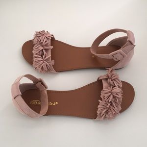 Blush Suede Fringe Flat Sandals